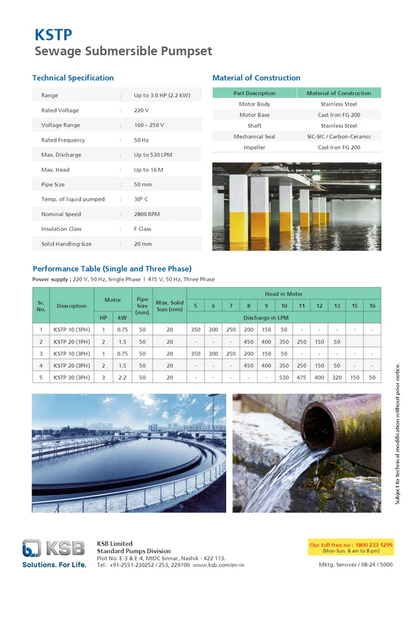 KSB KSTP Sewage Submersible Pumps - All Variations & HP