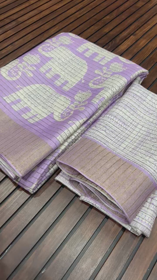 Elegant Dola Silk Zari Saree with Kalamkari Elephant Print